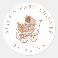 Vintage Brown Baby Carriage Baby Shower Classic Round Sticker
