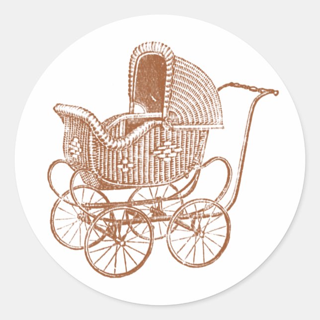 Vintage Brown Baby Carriage Baby Shower Classic Round Sticker (Front)