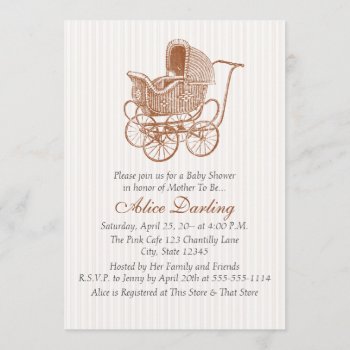Vintage Brown Baby Carriage Baby Shower Invitation by SnipClipGig at Zazzle