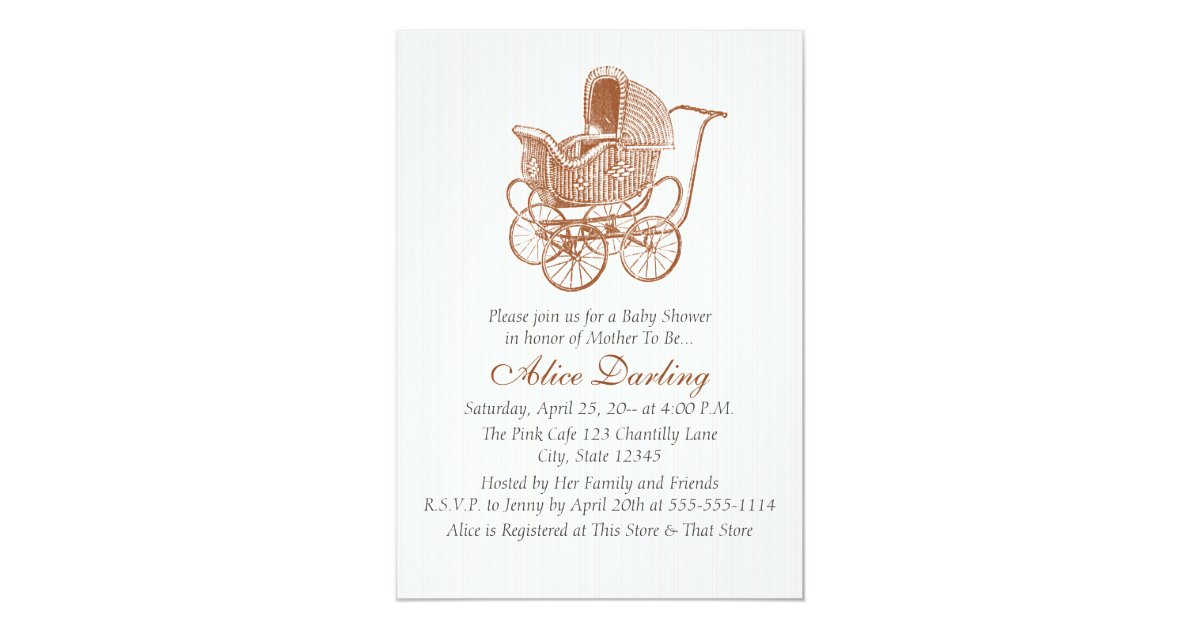 Vintage Brown Baby Carriage Baby Shower Invitation Zazzle Com