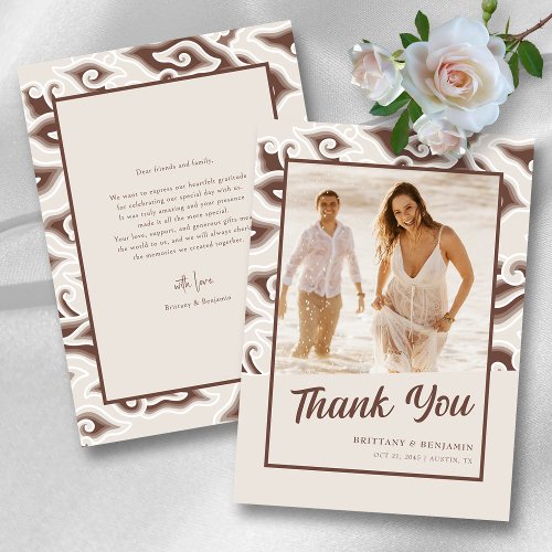 Vintage Brown Batik Gratitude Personalized Wedding Thank You Card