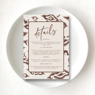 Vintage Brown Batik Wedding Details Card