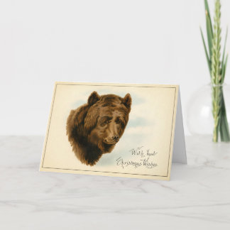 Vintage Brown Bear Christmas Card