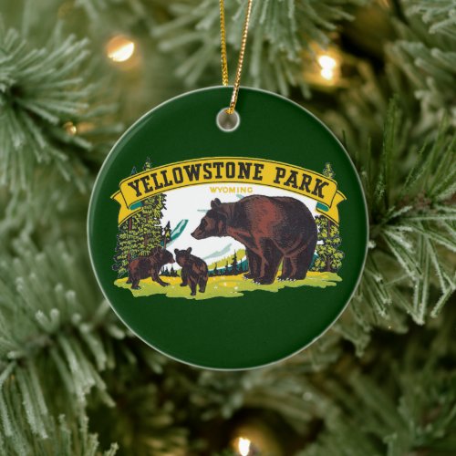 Vintage Brown Bears in Yellowstone National Park Ceramic Ornament