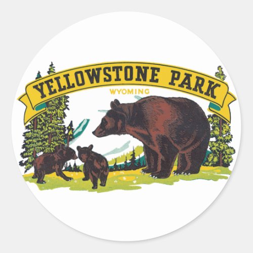 Vintage Brown Bears in Yellowstone National Park Classic Round Sticker