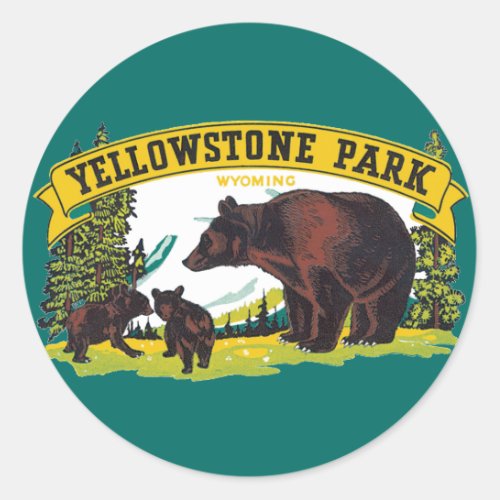 Vintage Brown Bears in Yellowstone National Park Classic Round Sticker