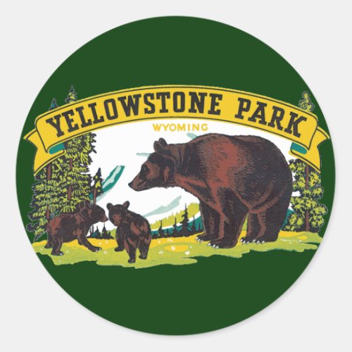 Vintage Brown Bears in Yellowstone National Park Classic Round Sticker