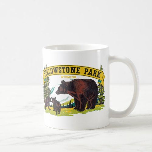 Vintage Brown Bears in Yellowstone National Park Coffee Mug