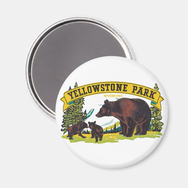 Vintage Brown Bears in Yellowstone National Park Magnet (Front/Back)