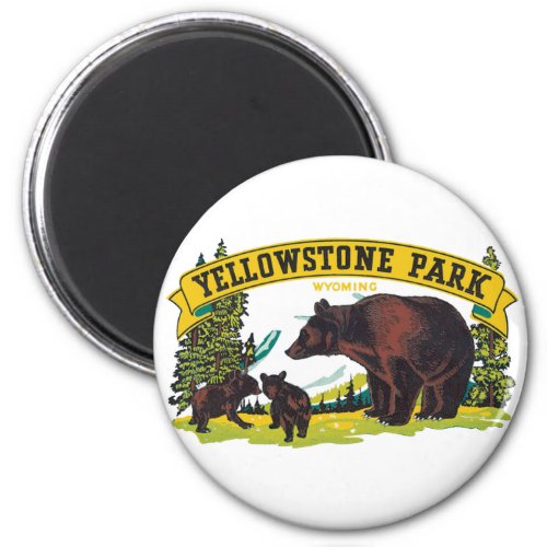 Vintage Brown Bears in Yellowstone National Park Magnet