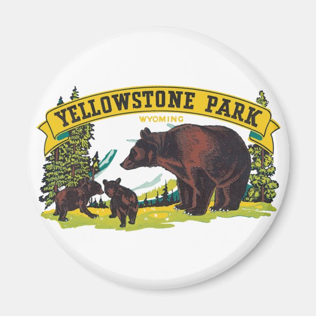 Vintage Brown Bears in Yellowstone National Park Magnet (Front)