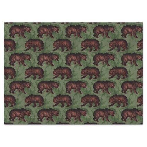 Vintage Brown Bears on Green Decoupage Tissue Paper