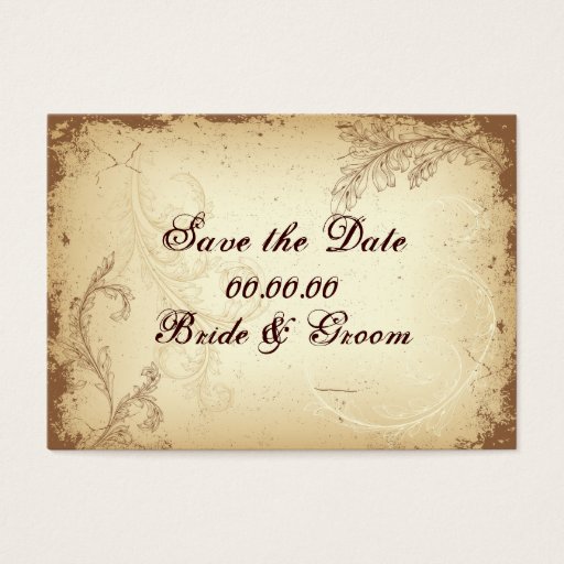 Customizable Vintage brown beige scroll leaf Save the Date Business Card