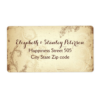 Vintage brown beige scroll leaf wedding label