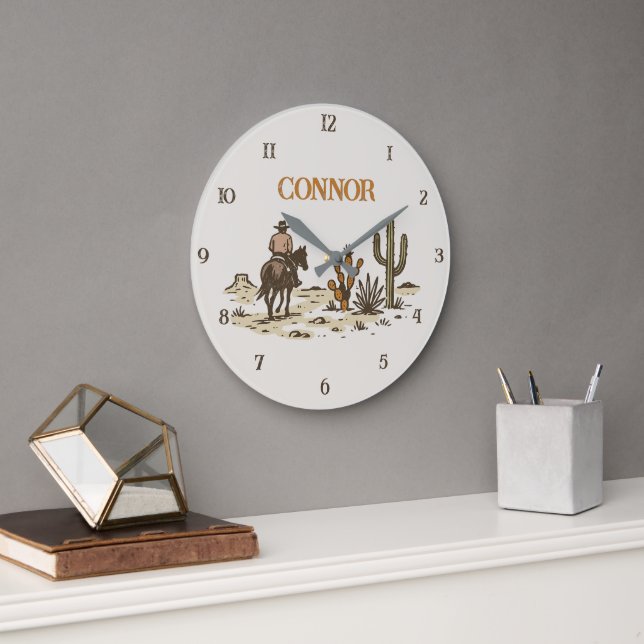 Vintage Brown Beige Western Cowboy  Large Clock (Office)