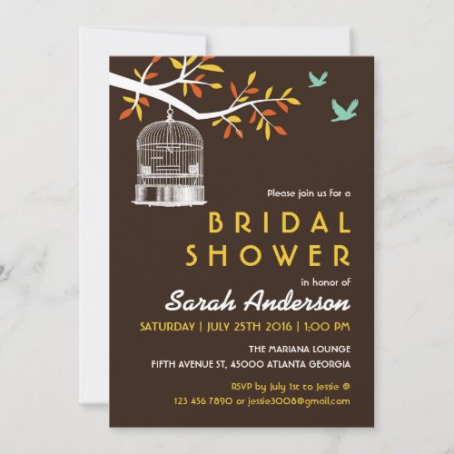 Vintage Brown Bird Cage Bridal Shower Invitation