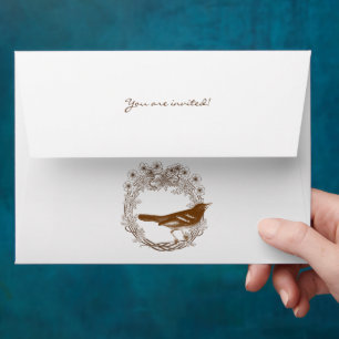 Vintage Brown Bird Wreath Wedding Envelopes
