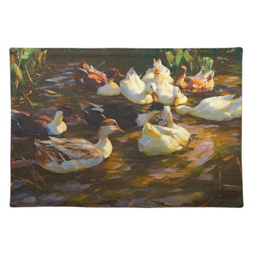 Vintage Brown Black White Ducks In Pond Cloth Placemat