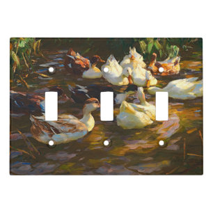 Vintage Brown Black White Ducks In Pond Light Switch Cover