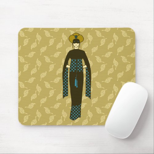 Vintage Brown Blue Woman Turban Turkey Art Nouveau Mouse Pad