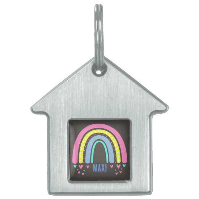 VINTAGE BROWN BOHO RAINBOW PET ID TAG (Front)