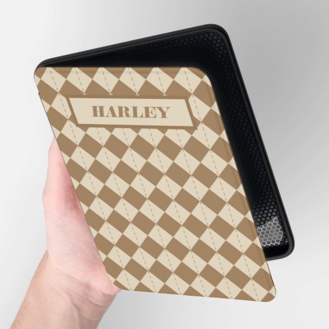 Vintage Brown Checkered Pattern Kindle Cover (Angled)