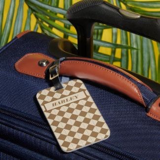 Vintage Brown Checkered Pattern Luggage Tag