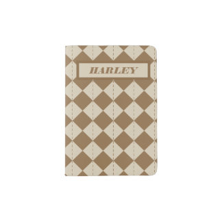 Vintage Brown Checkered Pattern Passport Holder