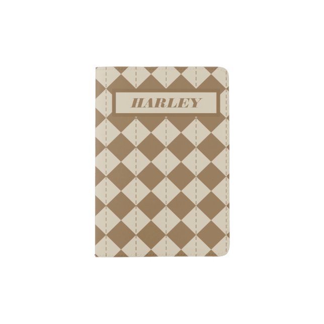 Vintage Brown Checkered Pattern Passport Holder (Front)