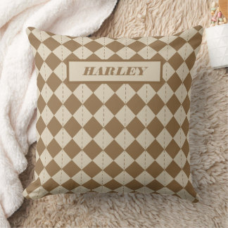 Vintage Brown Checkered Pattern Throw Pillow