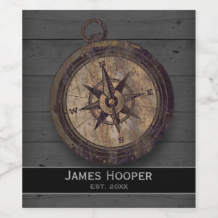 Vintage Brown Compass Wine Label