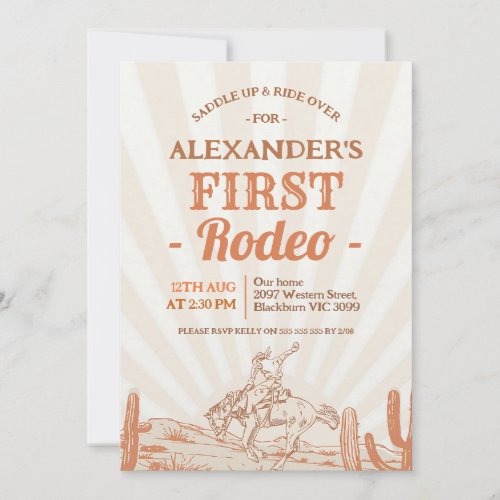 Vintage Brown Cowboy 1st Rodeo Birthday Invitation