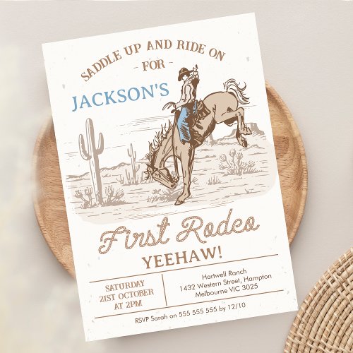 Vintage Brown Cowboy First Rodeo 1st Birthday  Invitation