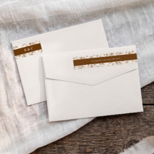 Vintage Brown Cream Floral Wedding Return Address Wrap Around Label