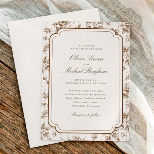 Vintage Brown Cream Wedding French Toile Frame Invitation