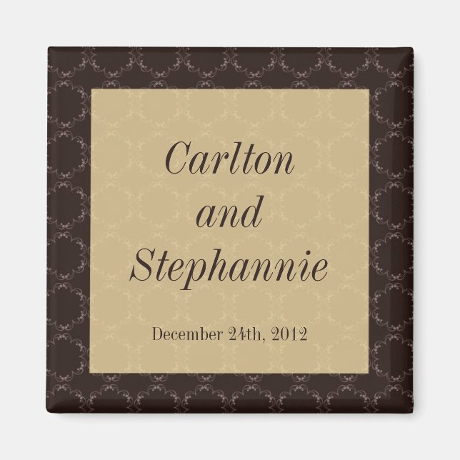 Vintage Brown/Creme Wedding Magnet Favor (Front)