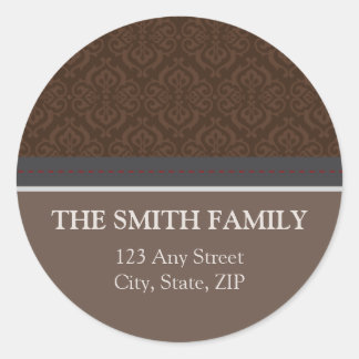 Vintage Brown Damask Return Address Sticker