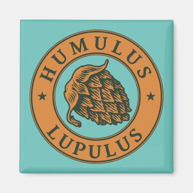 Vintage Brown Dark Green Hop Beer Ink Art Style Magnet (Front)