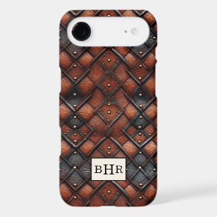 Vintage Brown Diamond Leather Monogrammed iPhone 17 Air Case