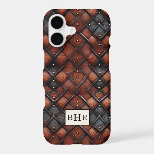 Vintage Brown Diamond Leather Monogrammed iPhone 17 Case