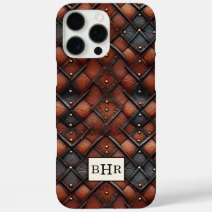 Vintage Brown Diamond Leather Monogrammed iPhone 16 Pro Max Case