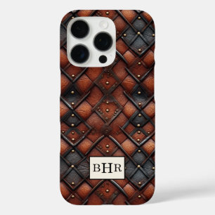 Vintage Brown Diamond Leather Monogrammed iPhone 16 Pro Case