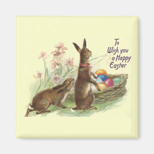 Vintage Brown Easter Rabbits Eggs in Basket, ZSSG Magnet