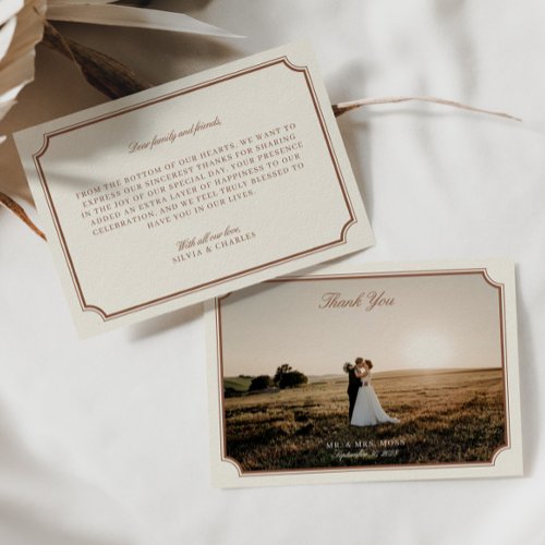 Vintage Brown  Ecru Wedding Photo Thank You Card