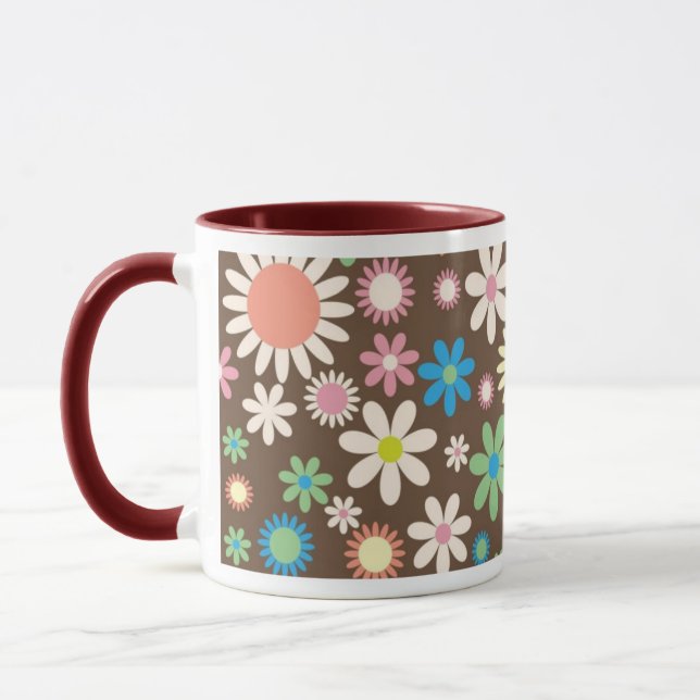 Vintage brown floral daisy Mother's Day mug (Left)