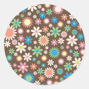 Vintage brown floral daisy retro Spring flowers Classic Round Sticker