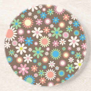 Vintage brown floral daisy retro Spring flowers Drink Coaster