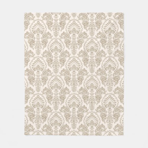 Vintage Brown Floral Damask Fleece Blanket