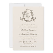 Vintage Brown Floral Monogrammed Crest Wedding