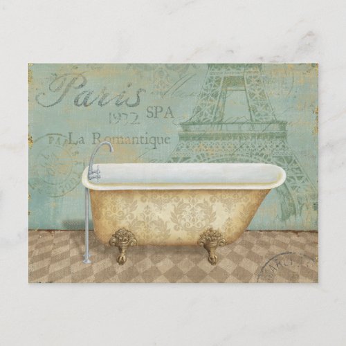 Vintage Brown French Bathtub Postcard